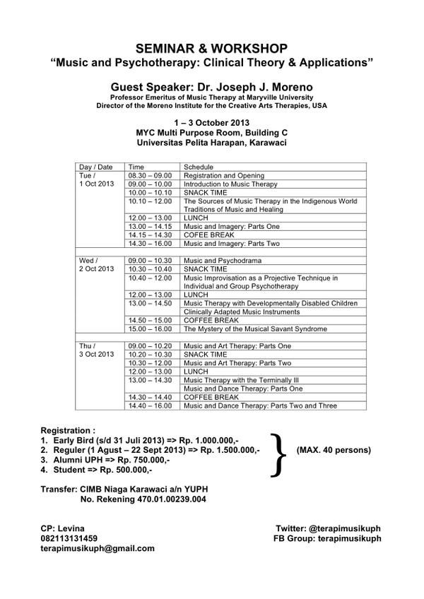 Seminar @ Music Therapy UPH - Karawaci! 1-3 October 2013.. LIMITED UP TO 40 PERSONS. See flyer below..