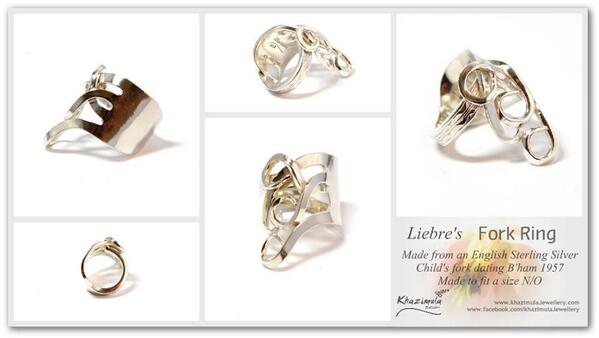 KhazimulaJewels's tweet image. Fork ring made to either 'crawl' up the finger or down on the the hand. #jewellery #forkring #ring #cutleryjewellery