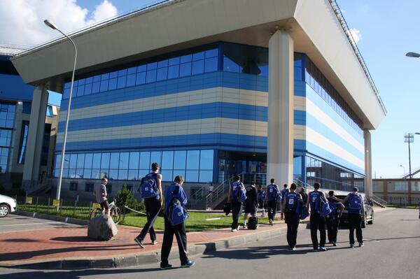 Serbian team goes to first practice in Sports hall Yantarny Kaliningrad (Russia)...