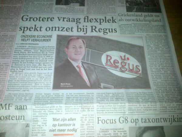 Mooi verhaal van #markdixon CEO #regus in de <a href="/telegraaf/">De Telegraaf</a> . Flexibel werken en de nieuwe concepten #workyourway