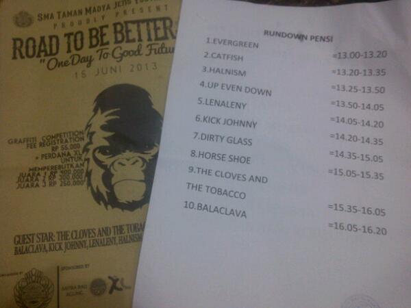 Jangan lupa tanggal 15 Juni besok kita perform 14.00 di Pensi Sma Taman Madya YK