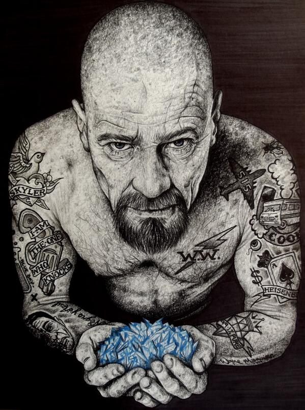 Awesome Tattooed Walter White drawing by Wayne Maguire : pics