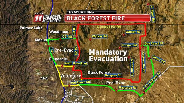 Kktv 11 News Evacuation Map Of Black Forest Fire Mandatory Evacuation Expanded To County Line Road Overnight Blackforestfire Http T Co Yzysmexdwf