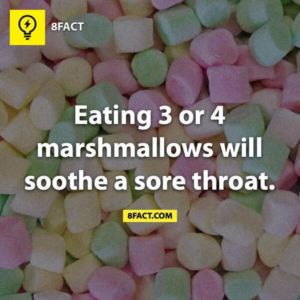 8fact On Twitter Eating 3 Or 4 Marshmallows Will Soothe A Sore Throat Http T Co Sq5hl2hehx
