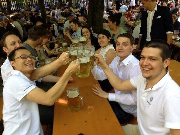 What a great ending for our <a href="/Wayra/">Wayra</a> demoday #WWDMUC All <a href="/WayraDE/">Funny Bunny Hacked Sawant</a> startups together in beergarden. Prost!