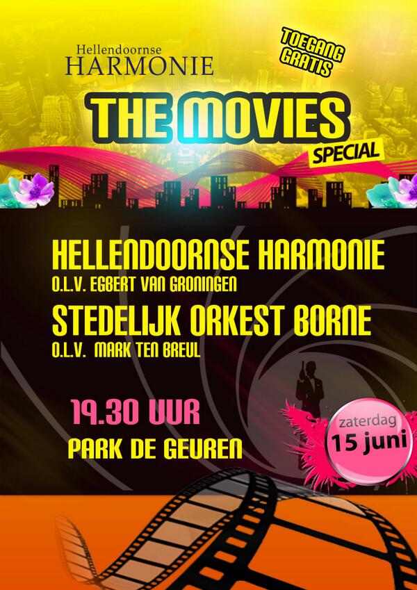 Zaterdag 15 juni. Concert Hellendoornse Harmonie om  19.30 uur in De Geuren met stedelijk orkest Borne.