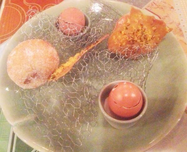 Gizzard doughnut, salted yolk&amp; chicken skin, chestnut custard &amp; smoked vanilla