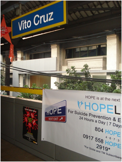 NGFoundationPH's tweet photo. The HOPELINE tarpaulins are back in all LRT stations! Thank you so much, LRTA! @attycabs There is HOPE! http://t.co/T2iCr1EKgx