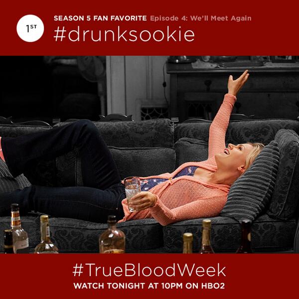 TrueBloodHBO's tweet photo. What was your favorite #TrueBlood ep of Season 5? #drunksookie. Watch it tonight on @HBO 2 at 10PM for #TrueBloodWeek http://t.co/MxlVik3PwY