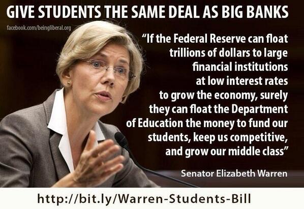Amh4Elizabeth's tweet photo. Ed Markey supports Senator Warren's plan to give students the same deal as big banks. Gomez opposes. http://t.co/r2ohhyRhml