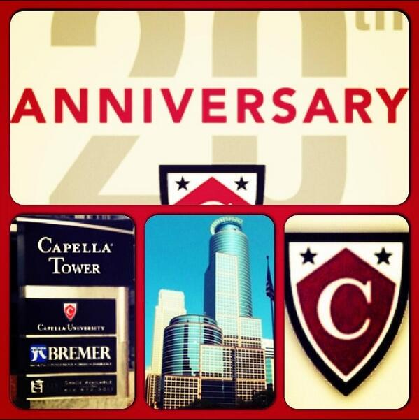 CapellaJeff's tweet photo. This photo @lynznichole made, really sums up how proud we all are to celebrate 20 and cheers to 20 more #OneCapella http://t.co/7g93M3nEqy