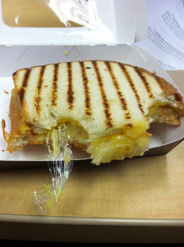 EasyDezy's tweet image. Big kid grilled cheese... And some plastic #breadco #fail