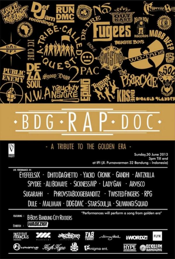 TODAY:BDG RAP DOC – A Tribute To Golden Era | IFI Jl. Purnawarman 32 Bandung | 15.00 till drop bit.ly/18nPoRG