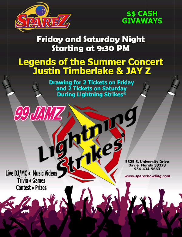 SpareZBowling's tweet photo. SpareZ &amp; @99JAMZWEDR have #JayZ &amp; #JustinTimberlake tickets to give away tonight! Come in now for your chance to win! http://t.co/Dlx0RSHHV4