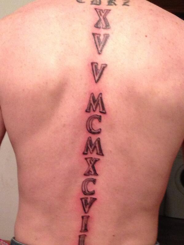 Tonywalsh1973's tweet photo. @tomhappens this is my wedding anniversary in Roman numerals. A sore one to get. http://t.co/qtlgXe8VLu