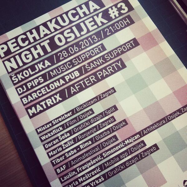 PechaKuchaOs's tweet photo. Veceras od 21:00h PKN Osijek #3 http://t.co/1XCusrZ72G