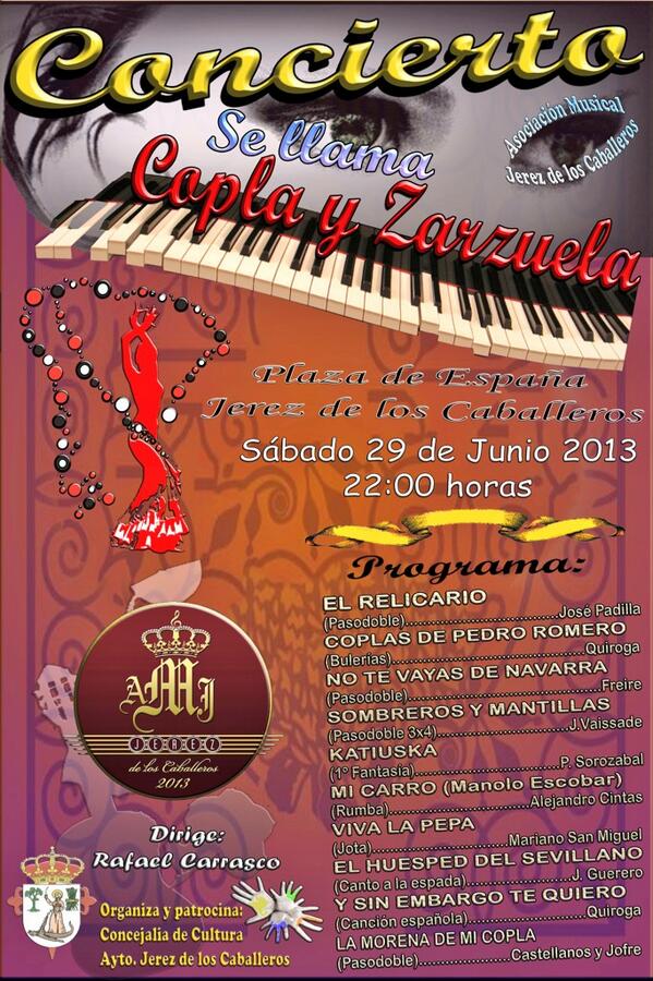 Carraca17's tweet photo. Mañana sábado alas 22:00 h.CONCIERTO a cargo de la Asociaciòn Musical Jerez de los Caballeros en la Plaza de España http://t.co/IaV8tT5BTf