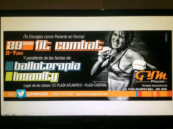 GymPlazas's tweet photo. @GymPlazas Te Invita al cierre de gira Fitcombat este sábado 29 Plaza central del CC Plaza Atlántico Mall 6pm. ASISTE http://t.co/on6p9kPxmi