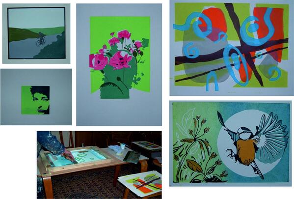 A great range of prints produced at Hope Hall, Exeter, by my recent screen printing group.