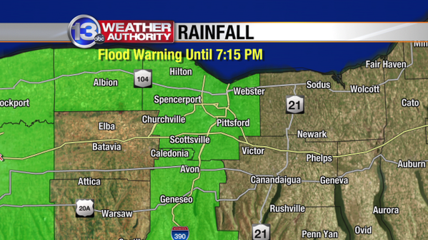 13WHAM's tweet photo. Flood Warning now in effect for Monroe &amp; Wayne Counties until 7:15 PM  http://t.co/cFDuMrpja2 http://t.co/0VZycehnOO