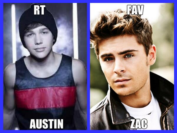 JulianaFuriaOk's tweet photo. Austin Mahone vs Zac Efron

RT for @AustinMahone 
FAV for @ZacEfron http://t.co/6W0S6x73SL