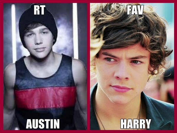 JulianaFuriaOk's tweet photo. Austin Mahone vs Harry Styles

RT for @AustinMahone 
FAV for  @Harry_Styles http://t.co/EakBUmZn42