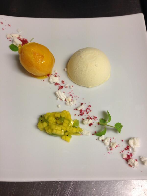 Hamiltonsevents's tweet photo. White chocolate parfait, coconut meringue mango sorbet http://t.co/QMaeKKuxuJ