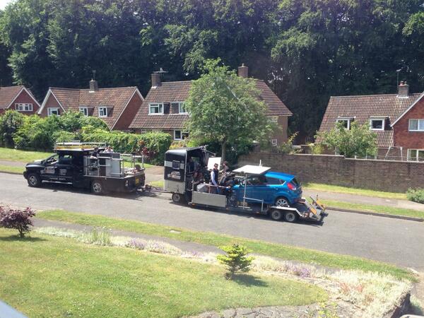 JenniTownsend's tweet photo. Filming a Ford Fiesta advert on my road #casual http://t.co/Yfdn9IhxR9
