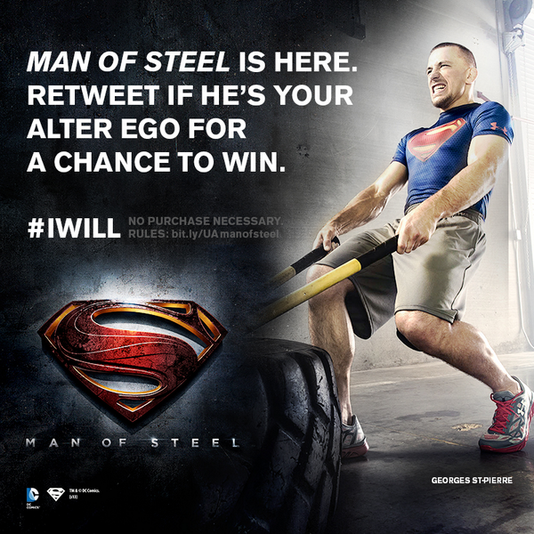 UnderArmour's tweet photo. The #ManOfSteel is here. Retweet if he's your Alter Ego for a chance to win. http://t.co/oJWfEH2JwB