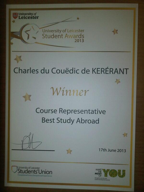 CharlesCOUEDIC's tweet image. Fantastic #uolstudentawards Chuffed to have been awarded #BestStudyAbroad #CourseRep Thanks @PercyGee @uniofleicester