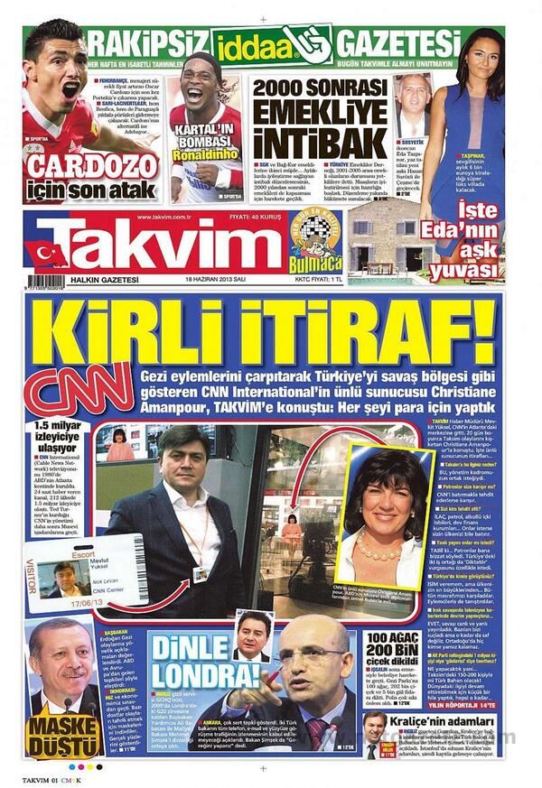 ecemsongelen's tweet photo. Turkish newspaper "Takvim" releases fake Amanpour interview- @camanpour @CNN #occupygezi #occupyturkey http://t.co/0Ucz4FQUGY