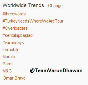 TeamVarunDhawan's tweet photo. @Varun_dvn #Varunsays is trending WORLDWIDE! :D http://t.co/iUmeZV36et