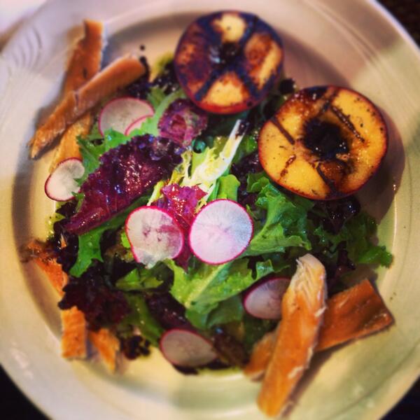 TheTransitCafe's tweet photo. Try our spring green salad with smoked trout and peaches http://t.co/PZciiltV0F