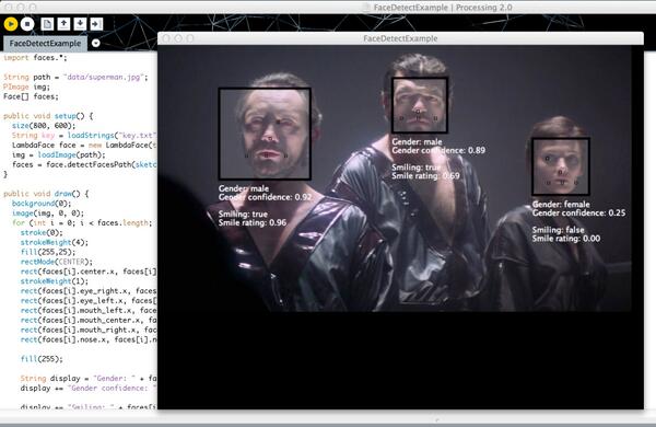 shiffman's tweet photo. Face detection in @ProcessingOrg 2.0 using @LambdaAPI - example / library coming soon. http://t.co/mUd7fOLqkR