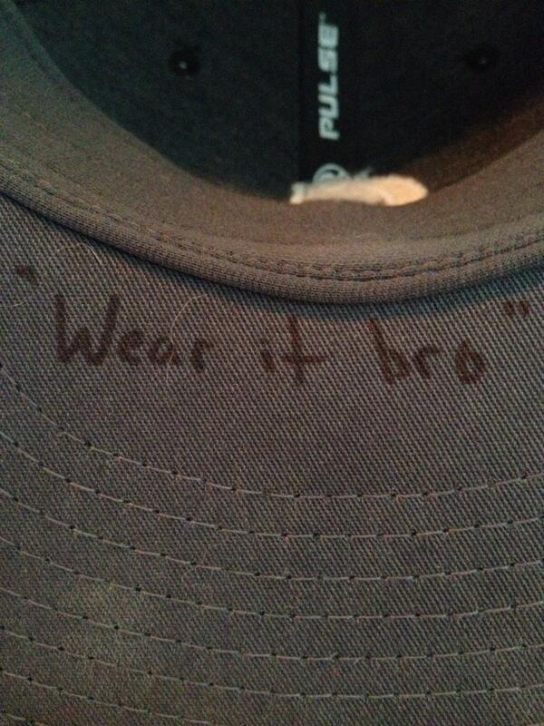 tim_wheeler2's tweet image. A little note under the bill of Tyson's hat. Good advice from @DerrickLove1 #getonbase