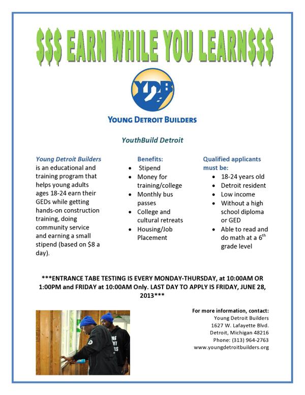 MathisCommCtr's tweet image. Young Detroit Builders is an educational and training program that helps young adults ages 18-24 earn their GEDs