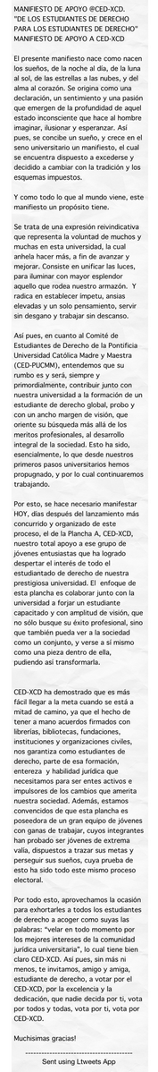 JimenezJeremy's tweet photo. MANIFIESTO DE APOYO @CED-XCD.     "DE LOS ESTU #ltw @ced-xcd http://t.co/HFu4CVBuoW