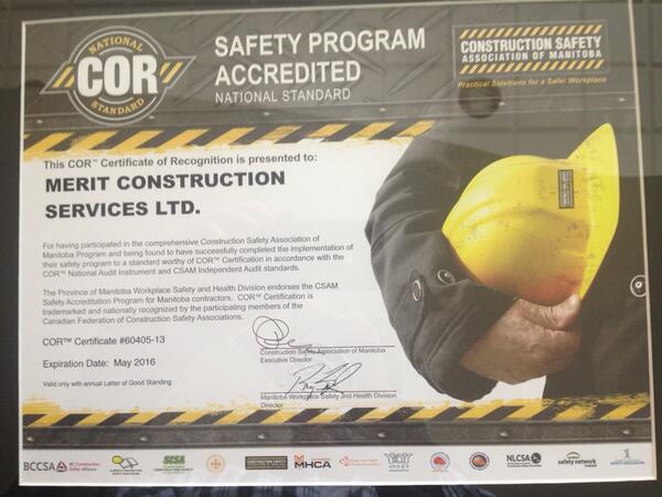 MeritConstruct's tweet photo. We have always taken safety very seriously. Today we got the COR document to prove it. #Safeworkplace http://t.co/Rgc0AyMgso