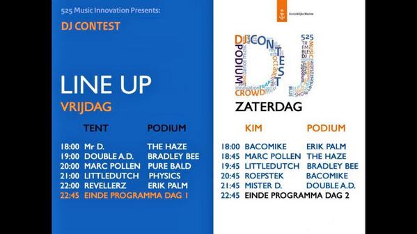 525INNOVATION's tweet photo. De line up voor vrijdag en zaterdag staat online! #marine525 #djtalent #danceevent http://t.co/dF8qE8uYwS