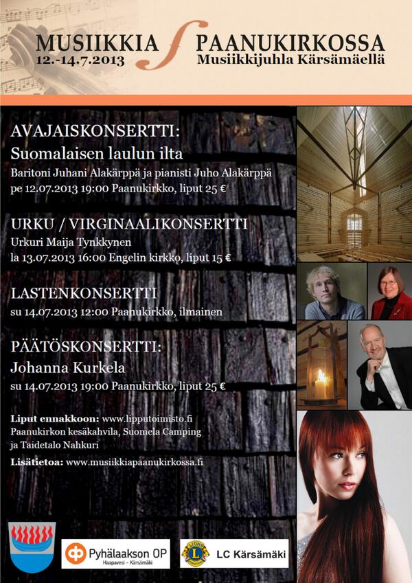 Karsamaki's tweet photo. Tänä vuonna Musiikkia Paanukirkossa -musiikkijuhlassa mm. Johanna Kurkela! http://t.co/7fe7tmydkf #kesätapahtuma http://t.co/0S6im5uj1W