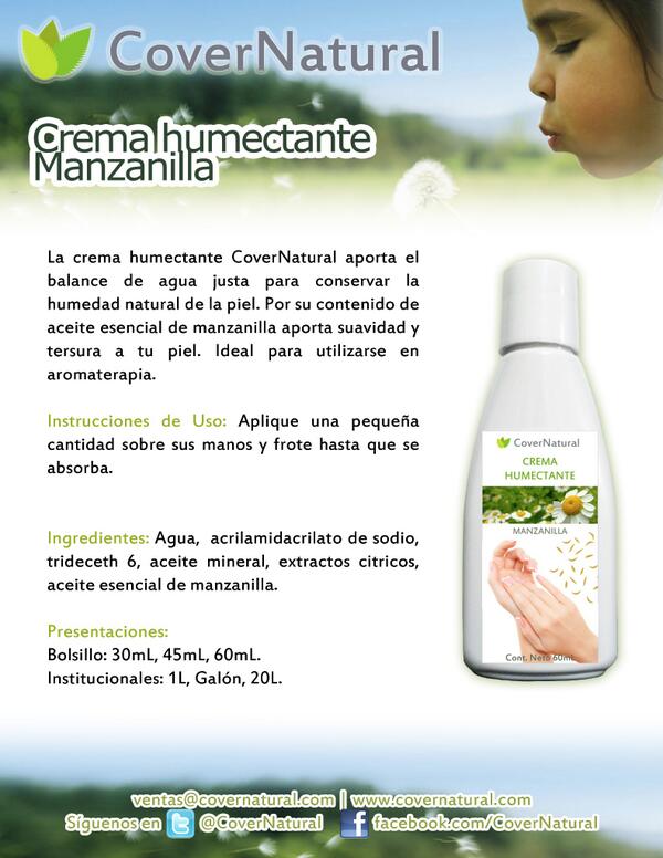 CoverNatural's tweet image. Crema Humectante Manzanilla.