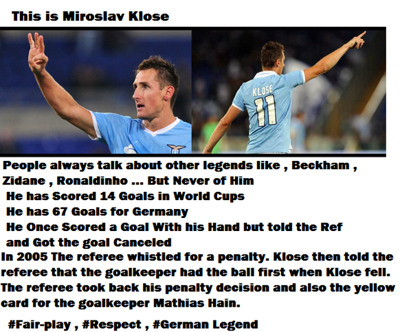 RemarksFootball's tweet photo. Klose Legend http://t.co/s85yTtg34a