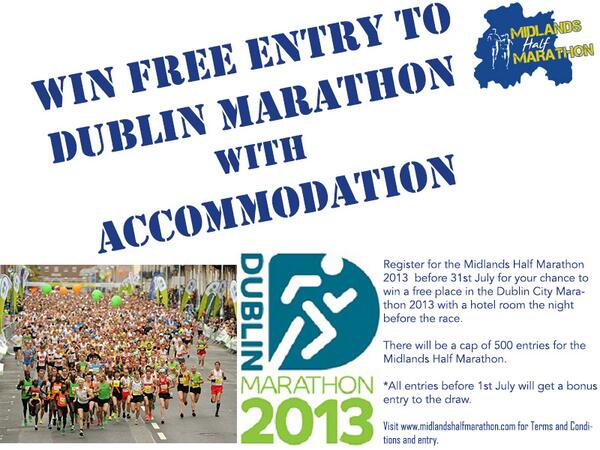 Midlands_Half's tweet photo. Win Free entry to the @dublinmarathon see competition details below: 
#running #laois #marathon #MHM13 http://t.co/mh7ba1naRW