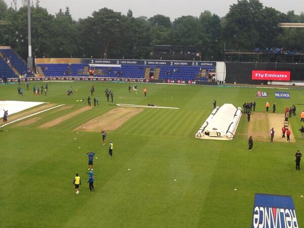 RusselArnold69's tweet photo. Pitch is ready... Players warming up.. Waiting on result of inspection #ct13 http://t.co/d64GqVucBB