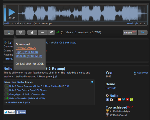 Downloads up in 128/320/WAV now so not stuck at 1 quality like other places. E.g. here's <a href="/DJNeilio/">NEILIO</a> 's newest one <:]