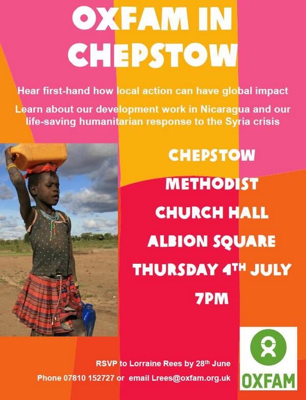 @ChepstowPeeps pls retweet - free talk in #Chepstow about Oxfam's work in Nicaragua first-hand from Oxfam volunteer