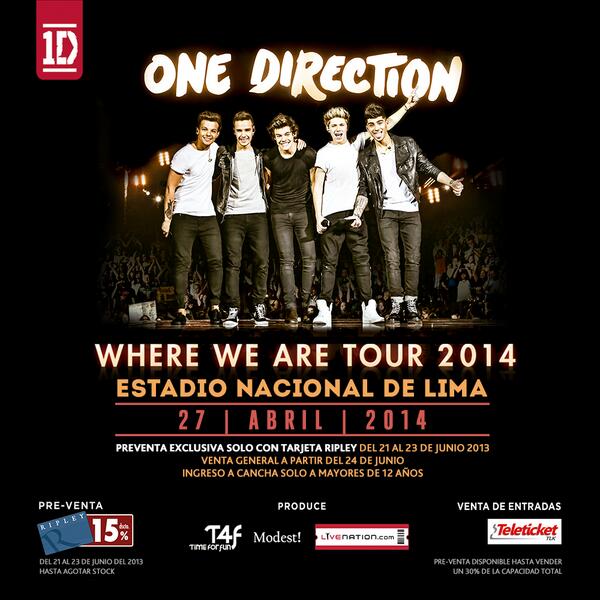 RipleyenPeru's tweet image. Hoy empieza la preventa para @OneDirection en Lima ¡Exclusivo con tarjeta Ripley! #OneDirectionenPerú #1DPerú