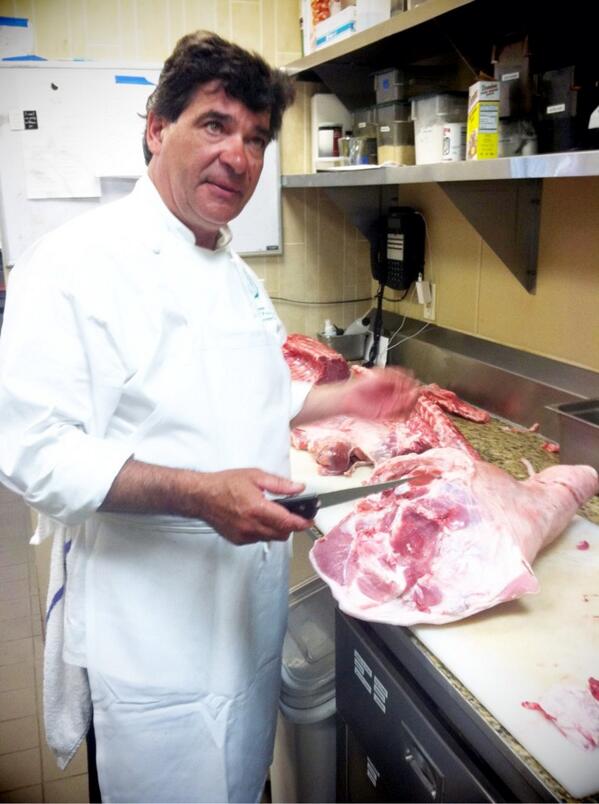 brianpolcyn's tweet photo. I stopped in @ForestGrill tonight to butcher a pig. Free class next Thursday at Adams Square Food Fair near Detroit. http://t.co/QCe2vzVX6N
