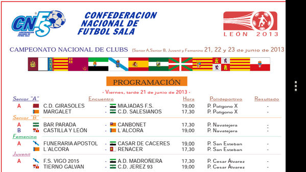 CtoNacionalFS's tweet photo. Por fin mañana comienza el Campeonato Nacional con estos partidos y horarios. Mucha suerte a todos. http://t.co/5jmFxWxefQ