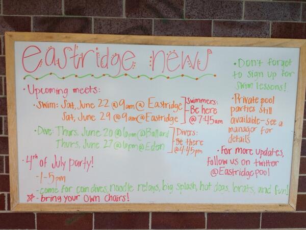 Eastridgepool's tweet photo. Here are up coming events here at Eastridge! http://t.co/ehBZlpcT3J